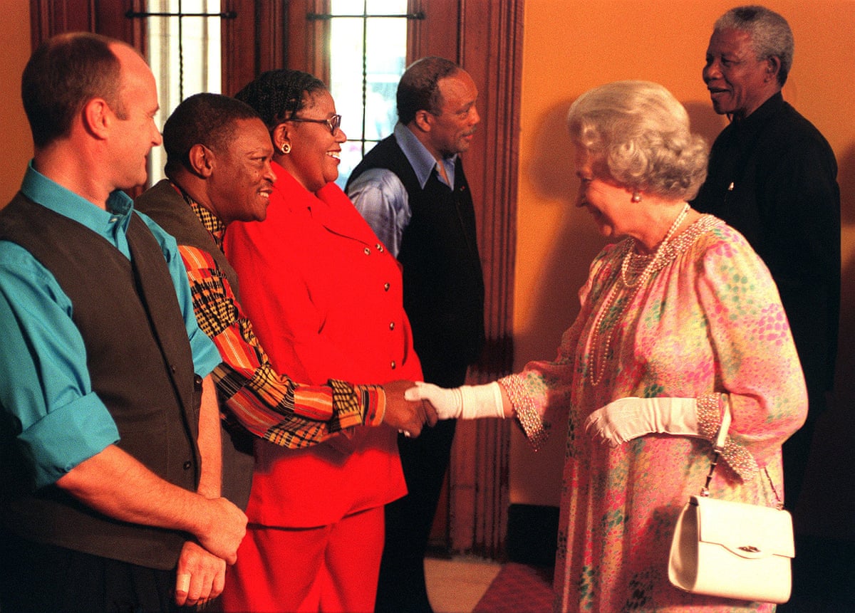 Queen Elizabeth II greeting South African performers